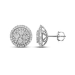14kt White Gold Womens Round Diamond Framed Flower Cluster Earrings 1-5/8 Cttw