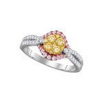 14kt White Gold Womens Round Yellow Diamond Cluster Bridal Wedding Engagement Ring 3/4 Cttw