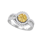 14kt White Gold Womens Round Yellow Diamond Cluster Bridal Wedding Engagement Ring 1-1/10 Cttw