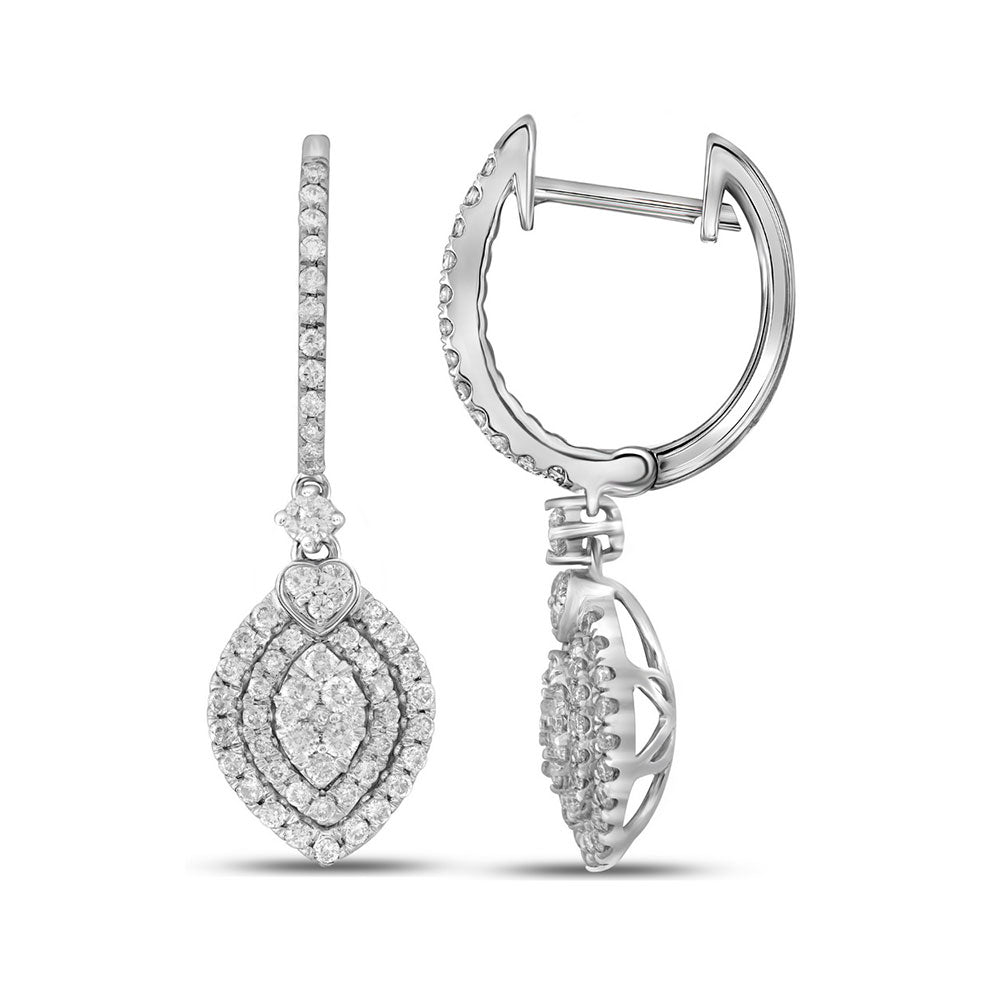 14kt White Gold Womens Round Diamond Double Oval Frame Dangle Earrings 1.00 Cttw