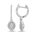 14kt White Gold Womens Round Diamond Double Oval Frame Dangle Earrings 1.00 Cttw