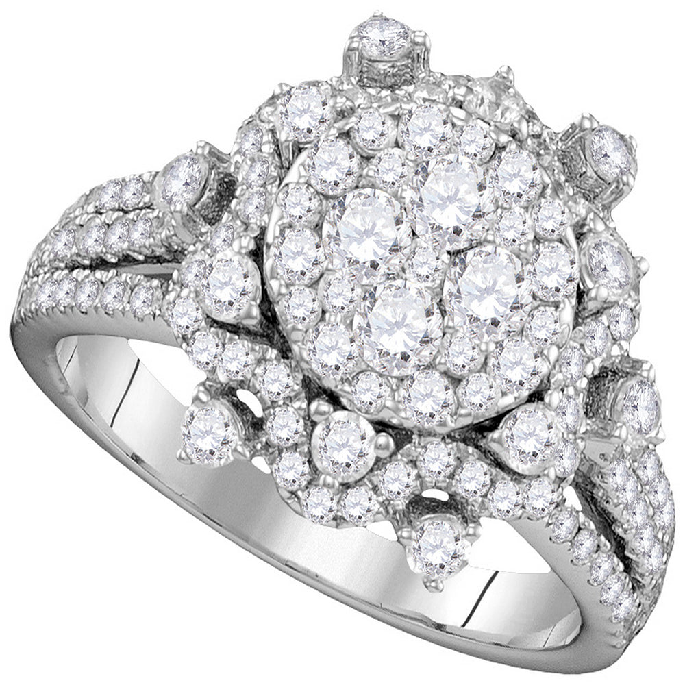 14kt White Gold Womens Round Diamond Cluster Bridal Wedding Engagement Ring 1-5/8 Cttw