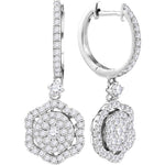 14kt White Gold Womens Round Diamond Hexagon Frame Cluster Dangle Earrings 1.00 Cttw
