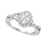 10kt White Gold Womens Round Diamond Oval Cluster Halo Twist Bridal Wedding Engagement Ring 1-1/8 Cttw