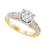 10kt Yellow Gold Womens Round Diamond Flower Cluster Bridal Wedding Engagement Ring 5/8 Cttw