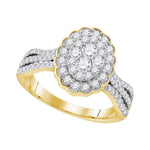 10kt Yellow Gold Womens Round Diamond Oval Flower Cluster Ring 1.00 Cttw