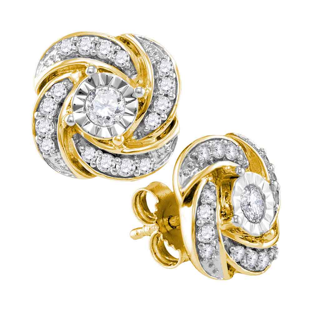 10kt Yellow Gold Womens Round Diamond Pinwheel Stud Earrings 1/3 Cttw