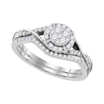 10kt White Gold Womens Round Diamond Bridal Wedding Engagement Ring Band Set 3/8 Cttw