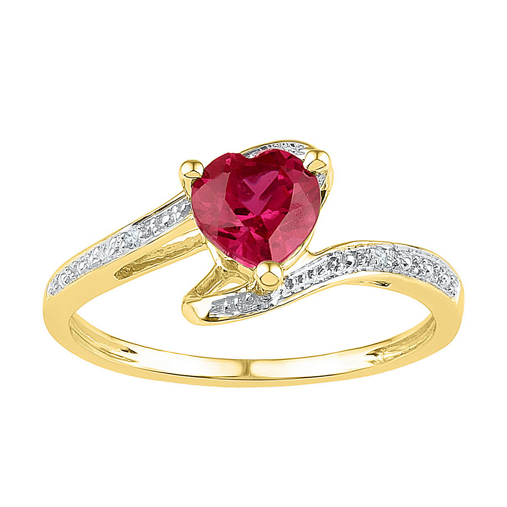 10kt Yellow Gold Womens Heart Lab-Created Ruby Solitaire Diamond-accent Ring 1.00 Cttw - Size 11