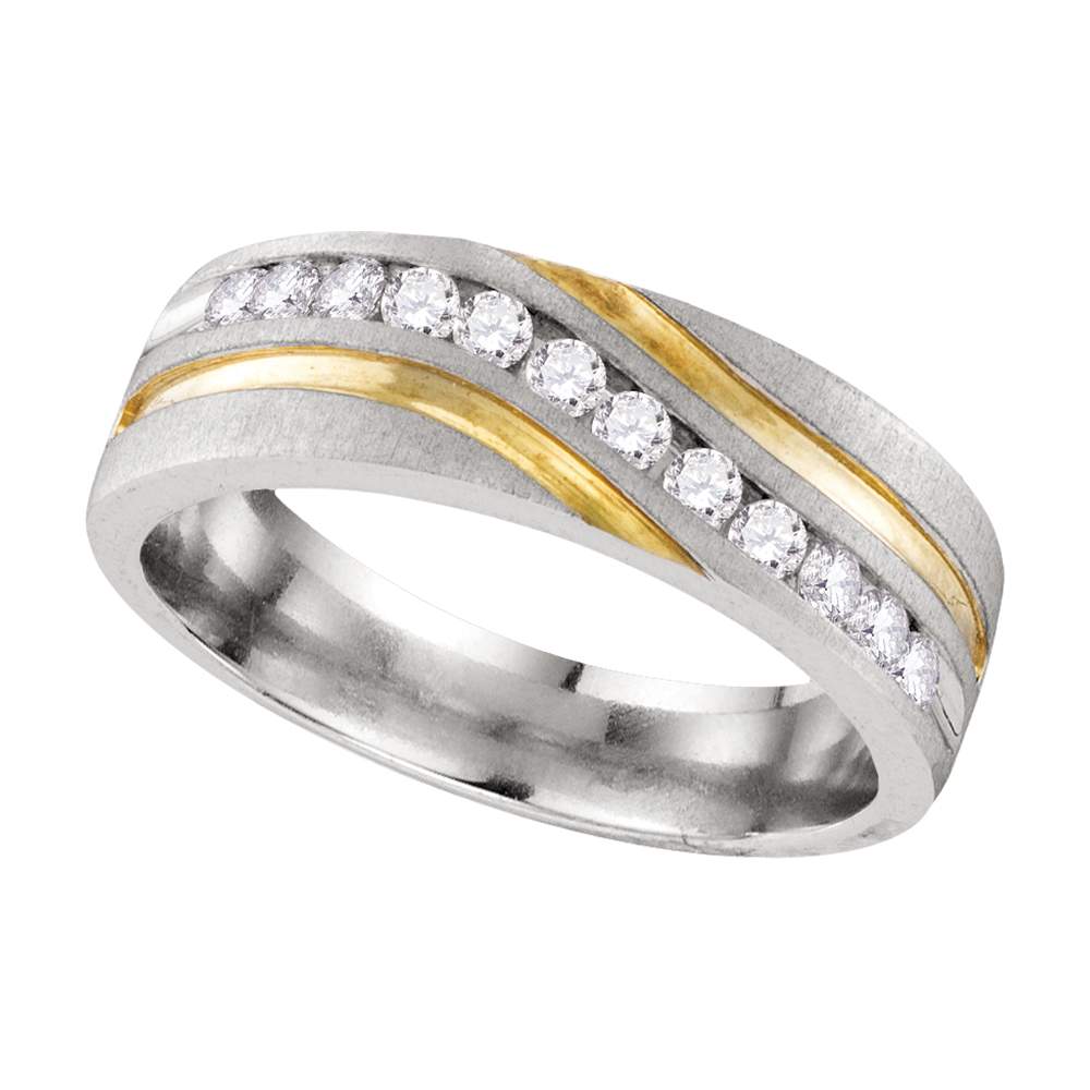10k White Gold Mens Round Diamond 2-tone Wedding Anniversary Band Ring 1/4 Cttw