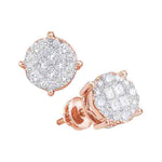 14kt Rose Gold Womens Princess Round Diamond Soleil Cluster Earrings 1/4 Cttw