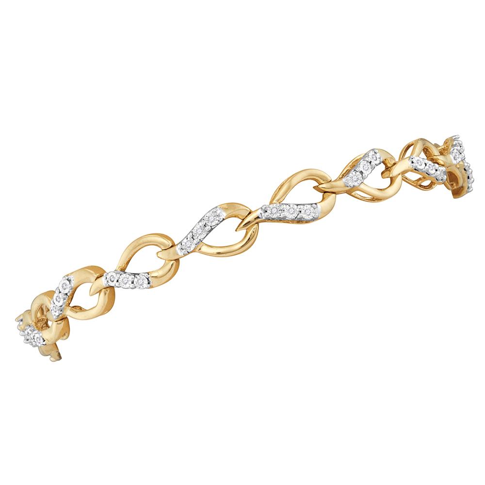 10kt Yellow Gold Womens Round Diamond Linked Teardrop Tennis Bracelet 1/6 Cttw