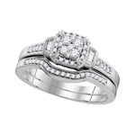 10k White Gold Womens Round Diamond Cluster Bridal Wedding Engagement Ring Band Set 3/8 Cttw