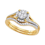 10k Yellow Gold Round Diamond Cluster Bridal Wedding Engagement Ring Band Set 1/3 Cttw