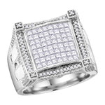 10kt White Gold Mens Princess Diamond Symmetrical Square Cluster Ring 1-7/8 Cttw