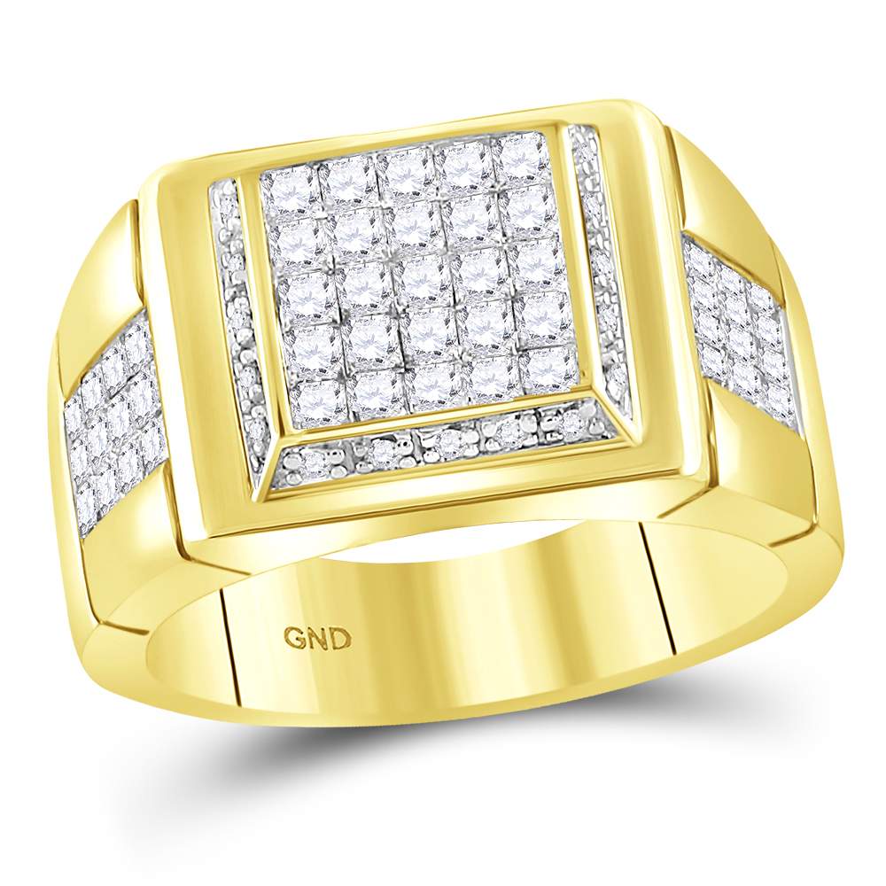 10kt Yellow Gold Mens Princess Diamond Square Cluster Ring 1-5/8 Cttw