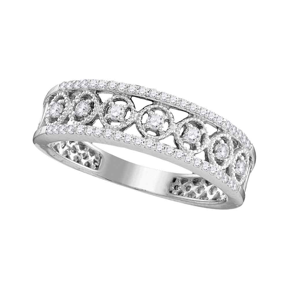10kt White Gold Womens Round Diamond Filigree Symmetrical Band Ring 1/4 Cttw