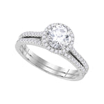 14kt White Gold Womens Round Diamond Halo Bridal Wedding Engagement Ring Band Set 1-1/5 Cttw