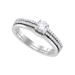 14k White Gold Womens Round Diamond Slender Double Row Bridal Wedding Engagement Ring Band Set 1/2 Cttw