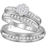 10kt White Gold His & Hers Round Diamond Cluster Matching Bridal Wedding Ring Band Set 1/2 Cttw