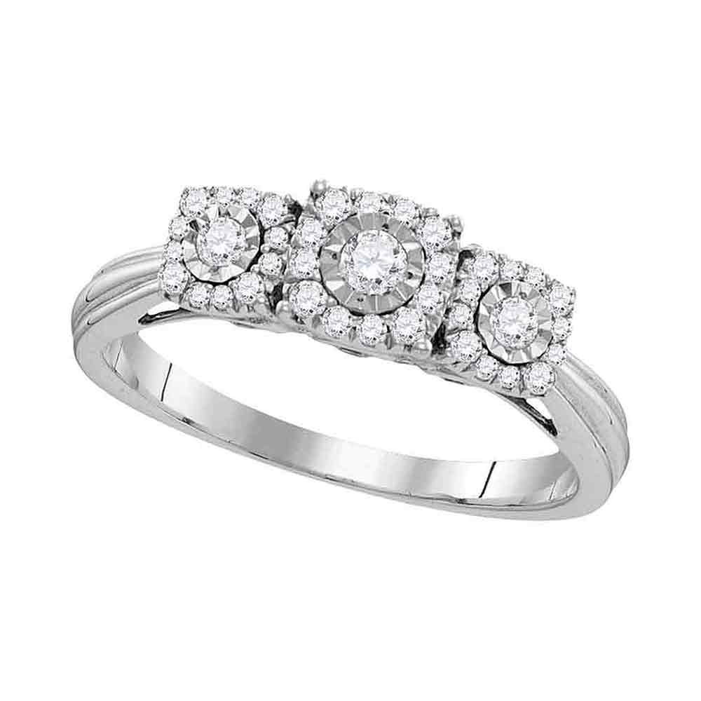 10kt White Gold Womens Round Diamond 3-stone Bridal Wedding Engagement Ring 1/2 Cttw