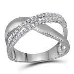 10kt White Gold Womens Round Diamond Crossover Band Ring 3/8 Cttw
