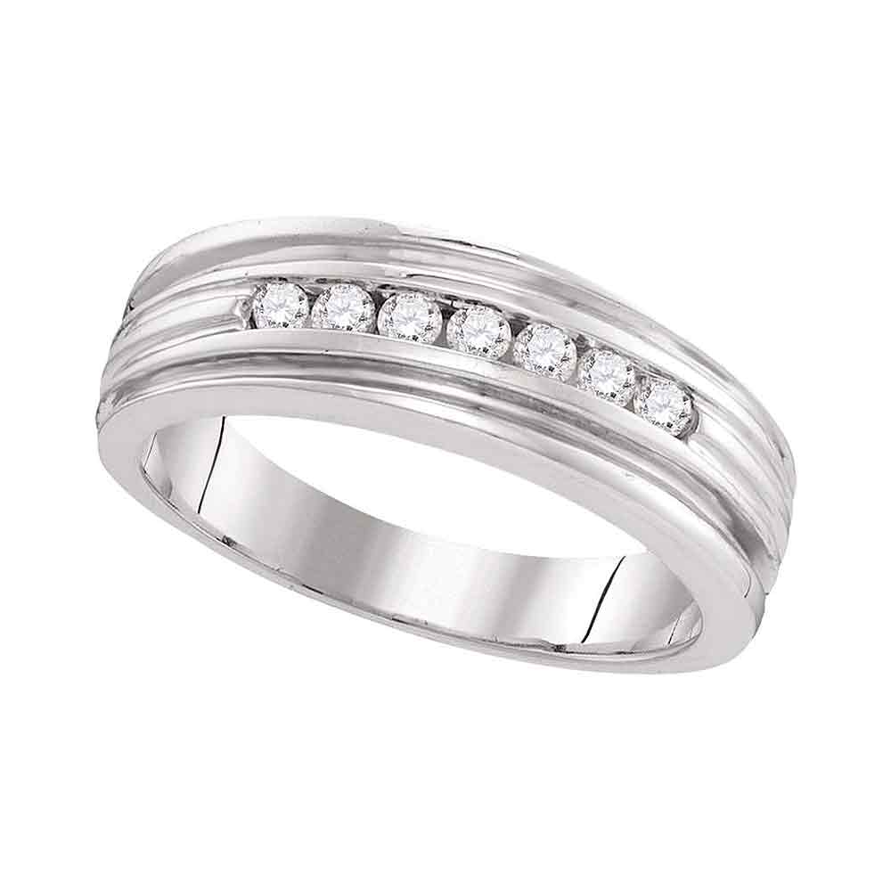 10kt White Gold Mens Round Diamond Ridged Edges Wedding Anniversary Band Ring 1/4 Cttw