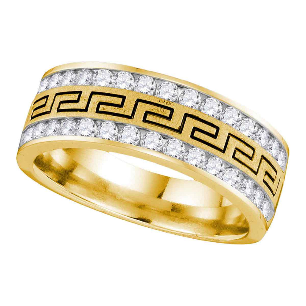 14kt Yellow Gold Mens Round Diamond Double Row Grecco Greek Key Wedding Band 1.00 Cttw