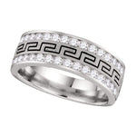 14kt White Gold Mens Round Diamond Double Row Grecco Greek Key Wedding Band 1.00 Cttw