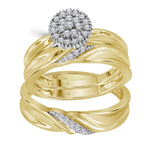 10k Yellow Gold Diamond His & Hers Matching Trio Wedding Engagement Bridal Ring Set 1/4 Cttw
