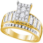 10kt Yellow Gold Womens Round Diamond Rectangle Cluster Bridal Wedding Engagement Ring 7/8 Cttw