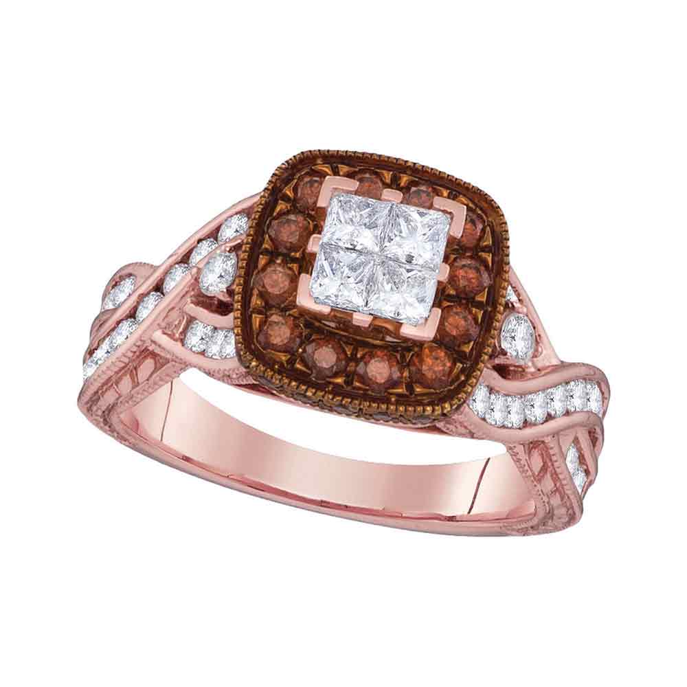 10kt Rose Gold Womens Princess Diamond Cluster Brown Bridal Wedding Engagement Ring 1-3/8 Cttw