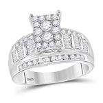 10kt White Gold Womens Round Diamond Rectangle Cluster Bridal Wedding Engagement Ring 7/8 Cttw