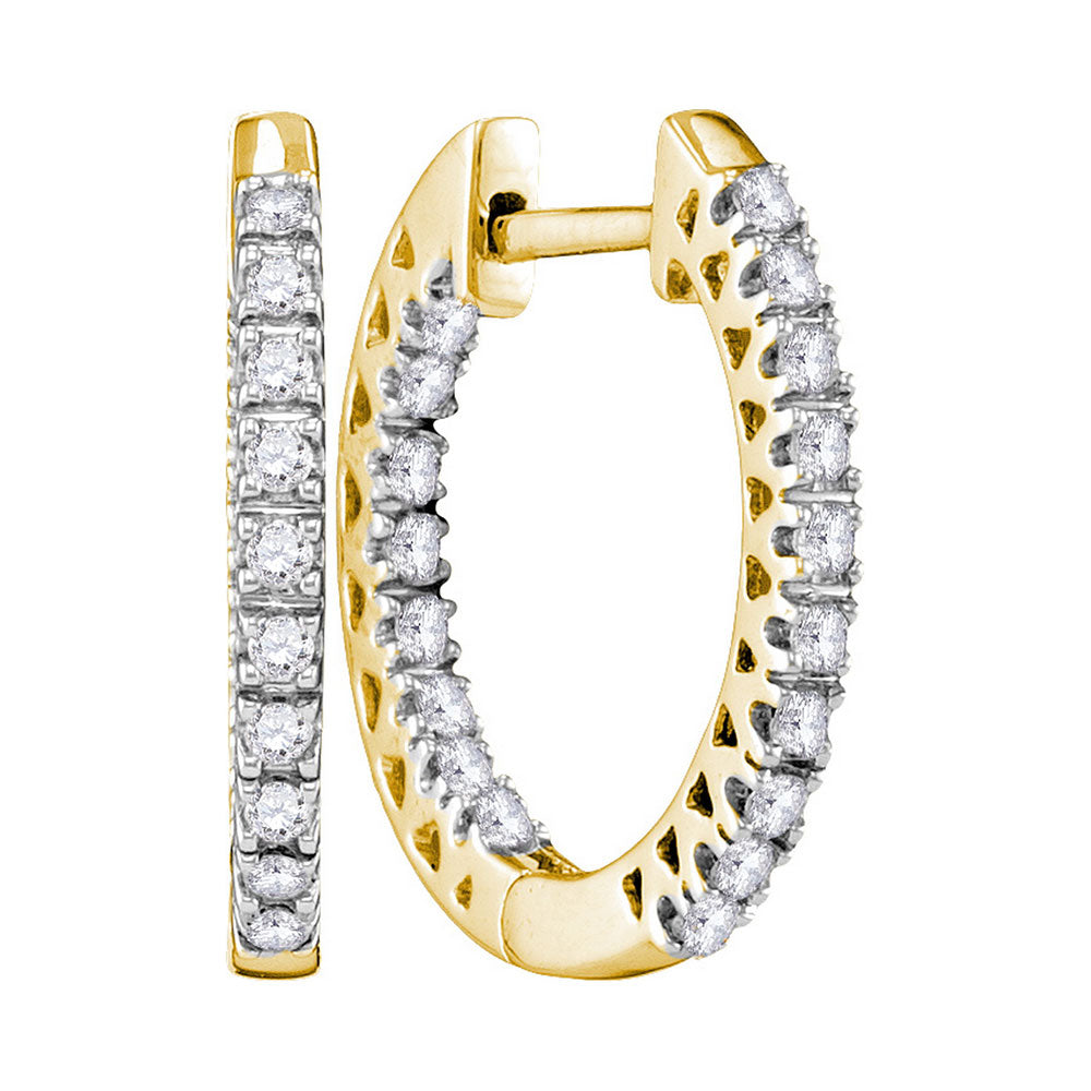 10kt Yellow Gold Womens Round Diamond Slender Hoop Earrings 1/4 Cttw