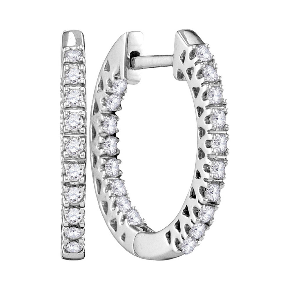 10kt White Gold Womens Round Diamond Slender Hoop Earrings 1/4 Cttw