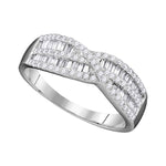 10k White Gold Womens Round Baguette Diamond Crossover Band Ring 5/8 Cttw