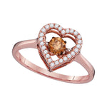 10kt Rose Gold Womens Round Cognac-brown Color Enhanced Diamond Moving Twinkle Solitaire Ring 3/8 Cttw