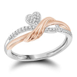10kt Two-tone Gold Womens Round Diamond Heart Love Rose Band Ring 1/10 Cttw