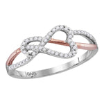 10kt White Gold Womens Round Diamond Heart Rose-tone Woven Ring 1/6 Cttw