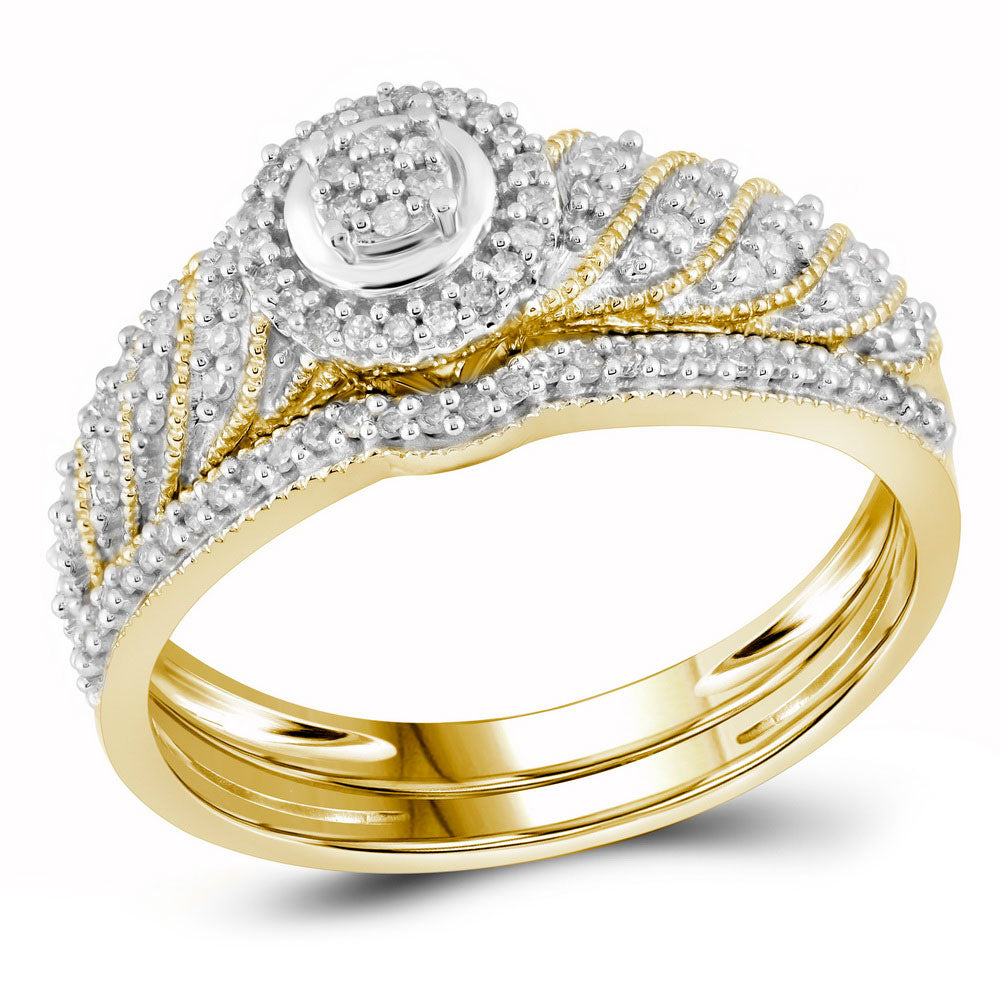 10kt Yellow Gold Womens Round Diamond Cluster Bridal Wedding Engagement Ring Band Set 1/4 Cttw