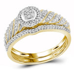 10kt Yellow Gold Womens Round Diamond Cluster Bridal Wedding Engagement Ring Band Set 1/4 Cttw