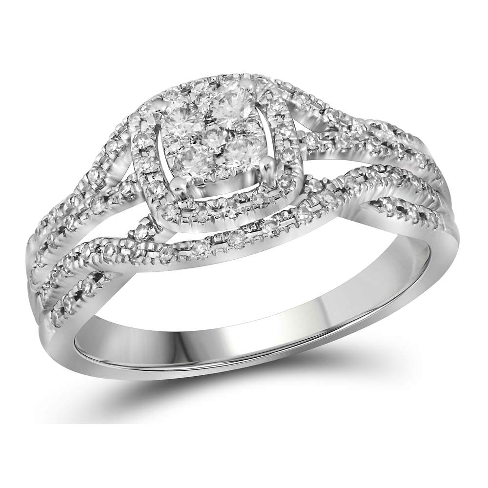 10kt White Gold Womens Round Diamond Cluster Bridal Wedding Engagement Ring 1/3 Cttw