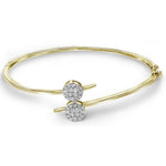 14kt Yellow Gold Womens Princess Round Diamond Double Cluster Bangle Bracelet 3/4 Cttw