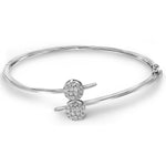 14kt White Gold Womens Princess Round Diamond Double Cluster Bangle Bracelet 3/4 Cttw
