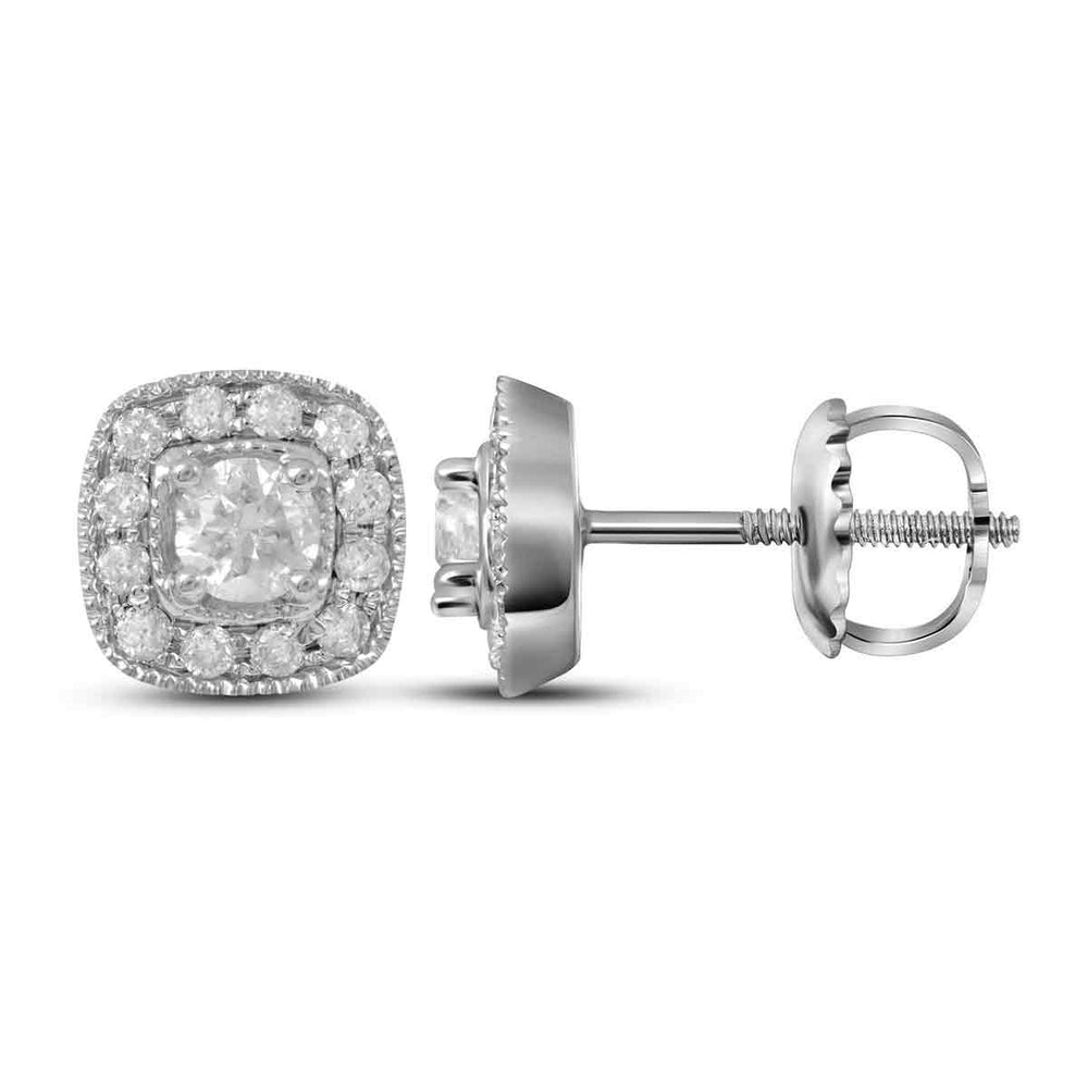 14kt White Gold Womens Round Diamond Solitaire Square Frame Earrings 3/8 Cttw