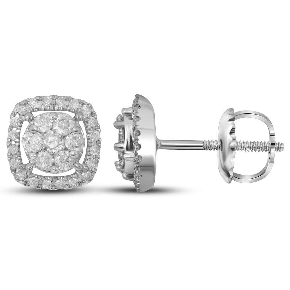 14kt White Gold Womens Round Diamond Flower Cluster Square Frame Earrings 3/8 Cttw