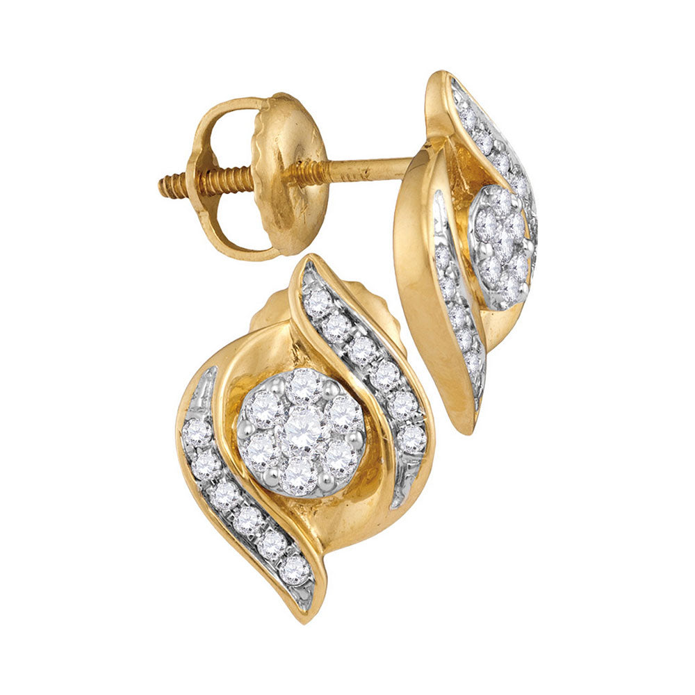 14kt Yellow Gold Womens Round Diamond Flower Cluster Screwback Stud Earrings 1/4 Cttw