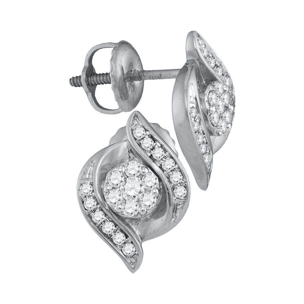 14kt White Gold Womens Round Diamond Flower Cluster Screwback Stud Earrings 1/4 Cttw