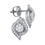 14kt White Gold Womens Round Diamond Flower Cluster Screwback Stud Earrings 1/4 Cttw