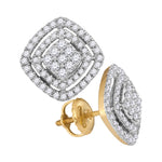 14kt Yellow Gold Womens Round Diamond Square Cluster Screwback Earrings 1/2 Cttw